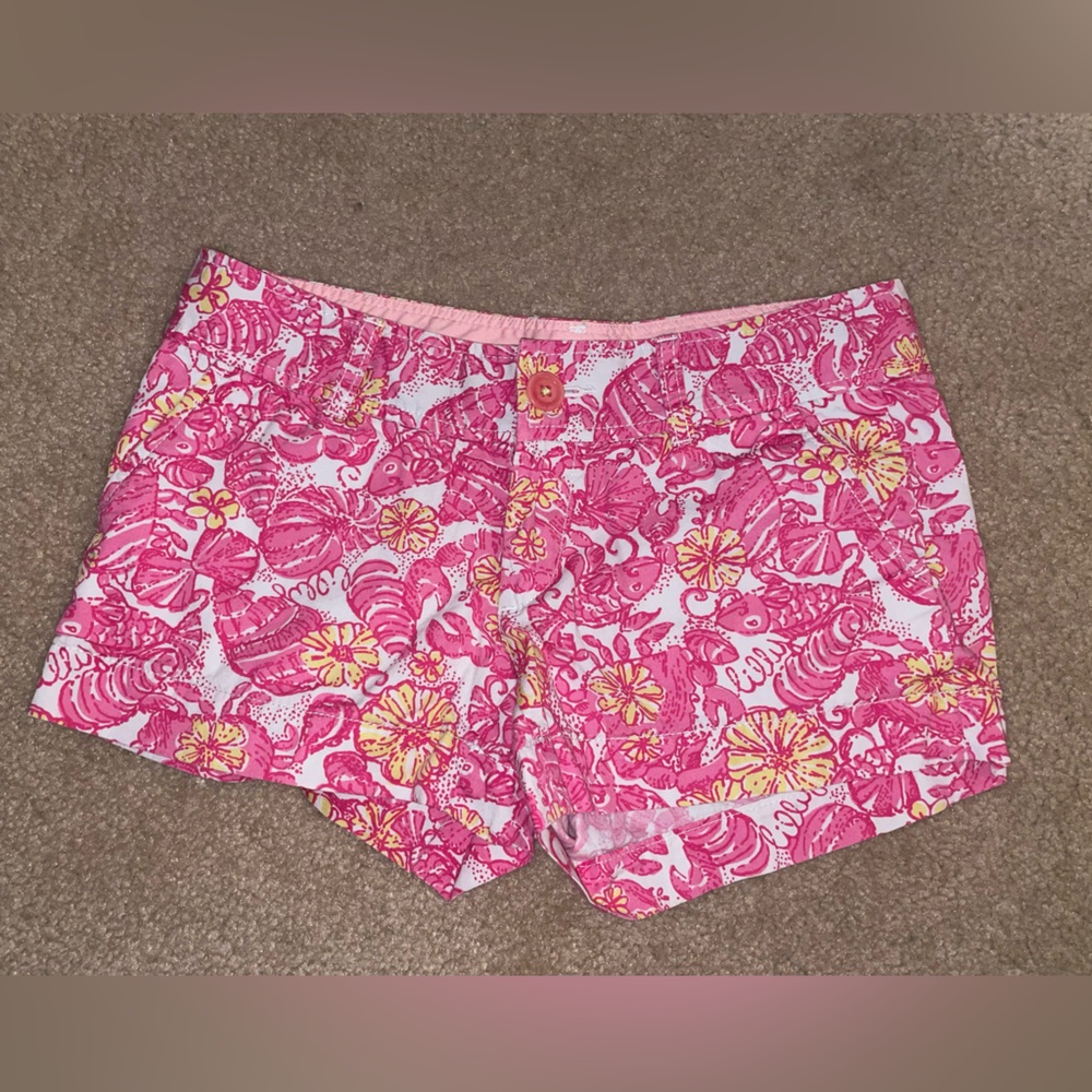 Lilly Pulitzer Pink Floral and Yellow Accent High-Waist Shorts